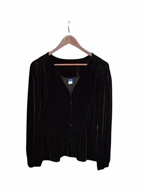 Old Navy black velvet peplum peasant top XL whimsigoth grunge goth rock holiday